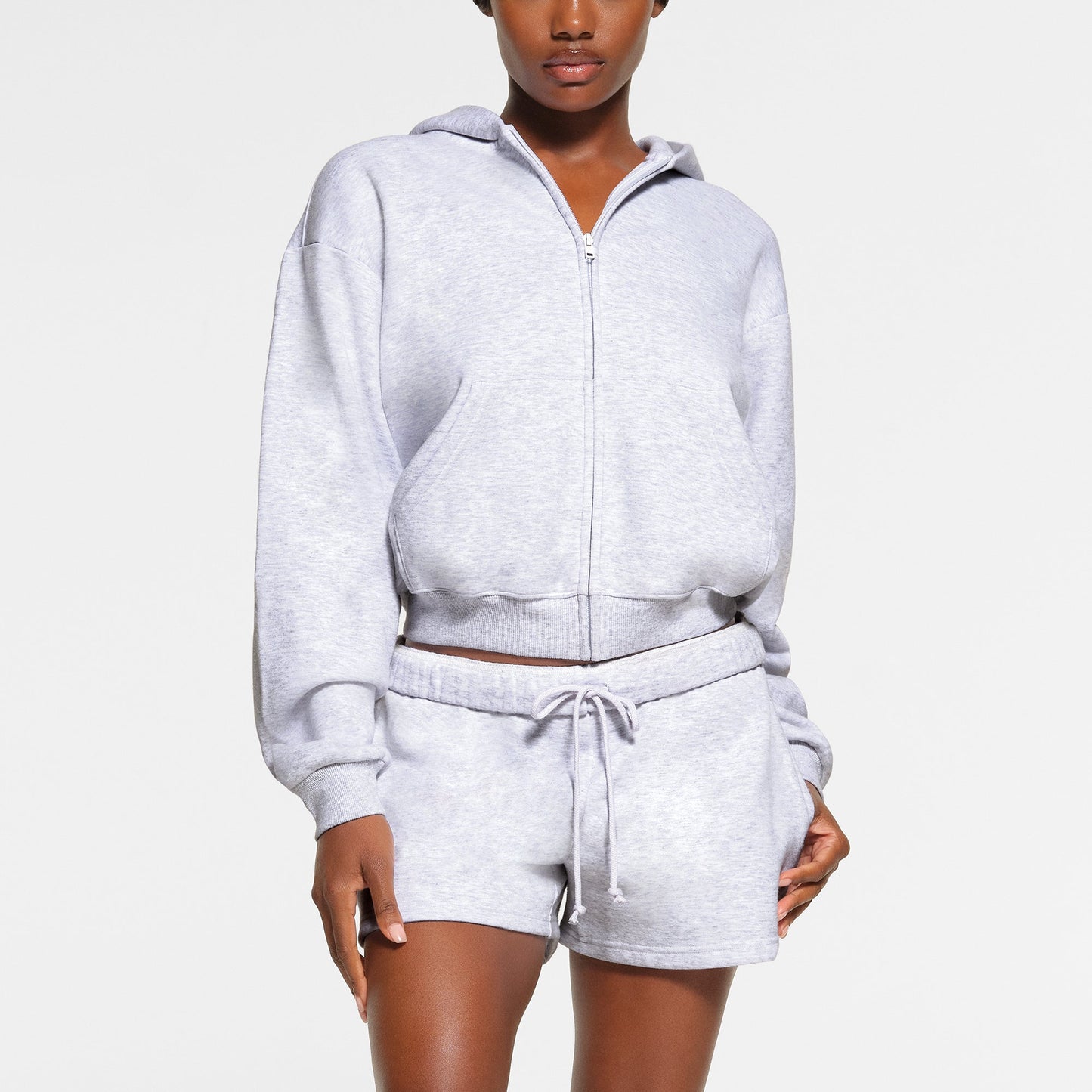 COTTON FLEECE ZIP UP HOODIE | LIGHT HEATHER GREY