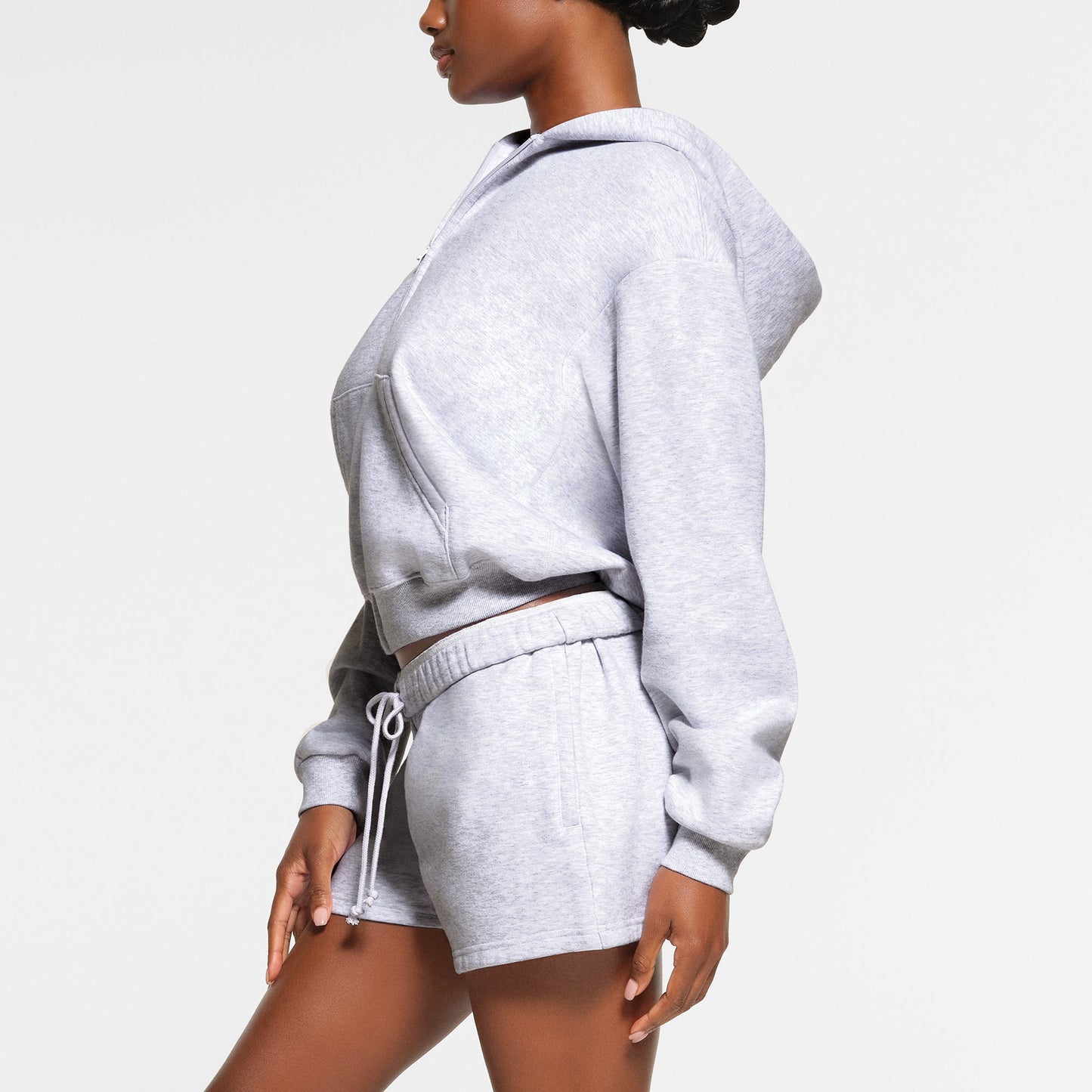 COTTON FLEECE ZIP UP HOODIE | LIGHT HEATHER GREY