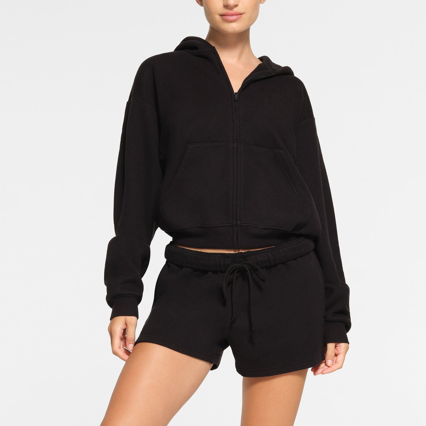 COTTON FLEECE ZIP UP HOODIE | ONYX