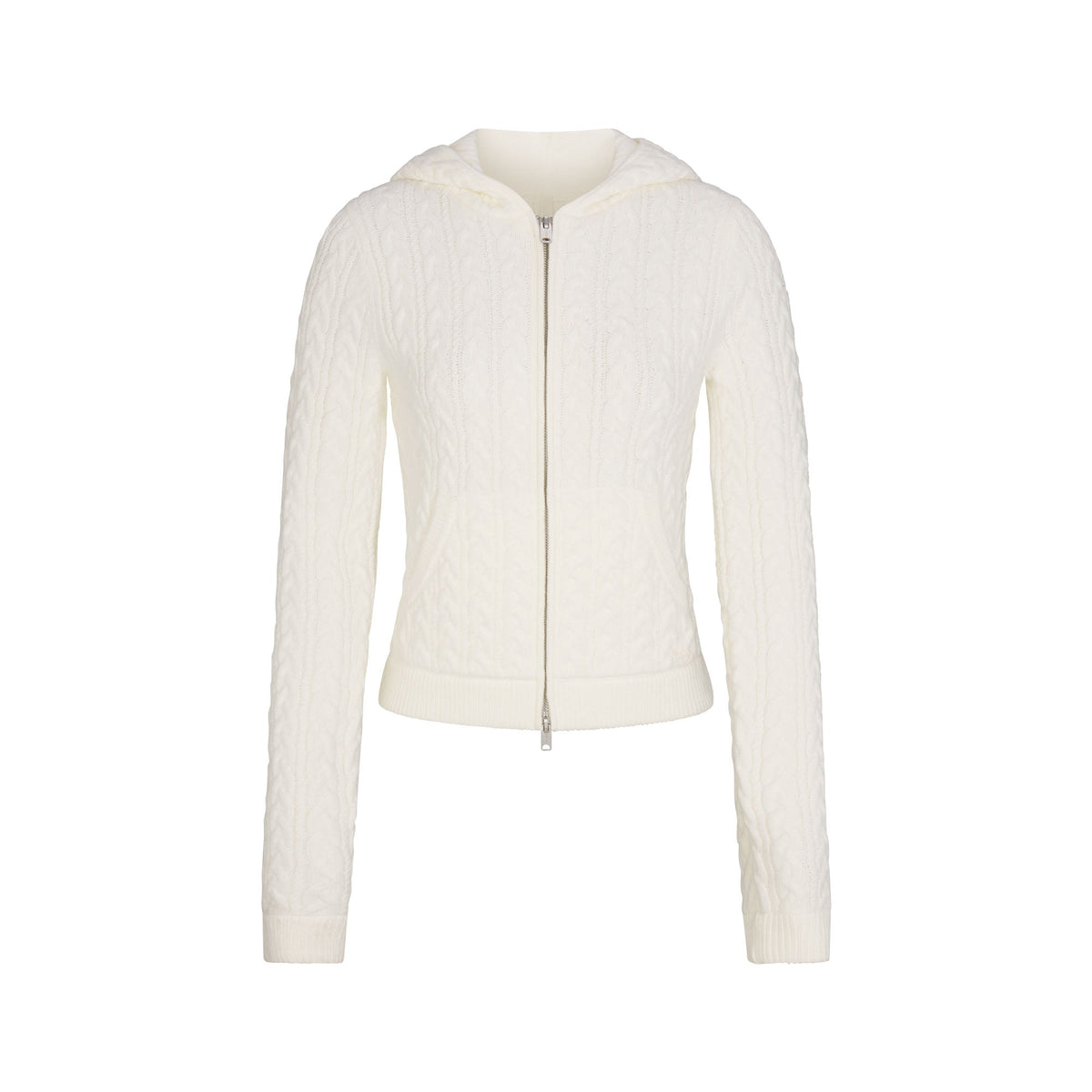 SWEATER KNIT CABLE ZIP UP HOODIE | IVORY