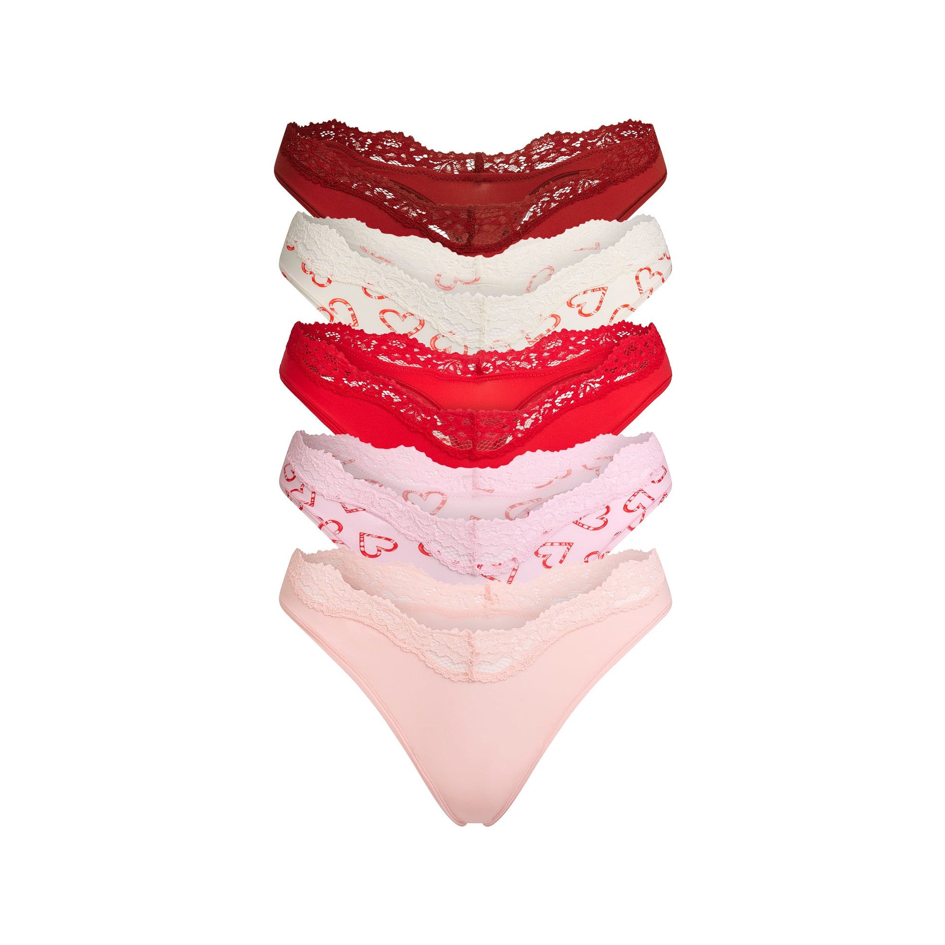 FITS EVERYBODY LACE DIPPED THONG 5-PACK | CANDY HEART MULTI