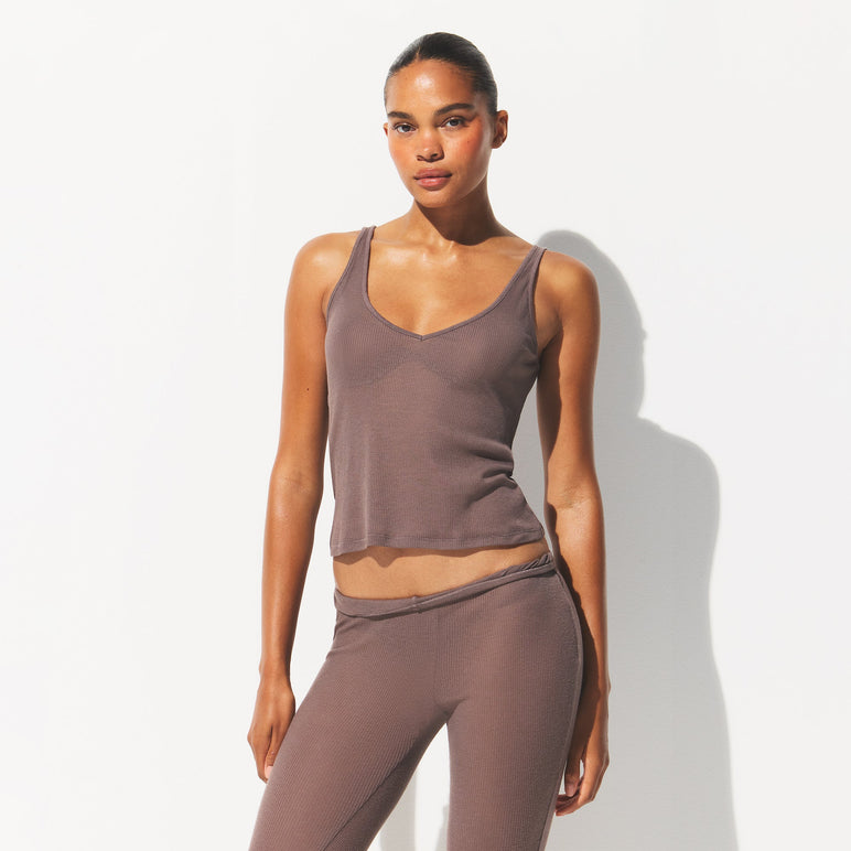 SHEER RIB V NECK TANK | PEWTER