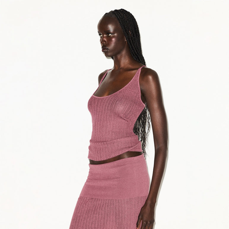 SHEER KNIT PLUNGE TANK | BEET