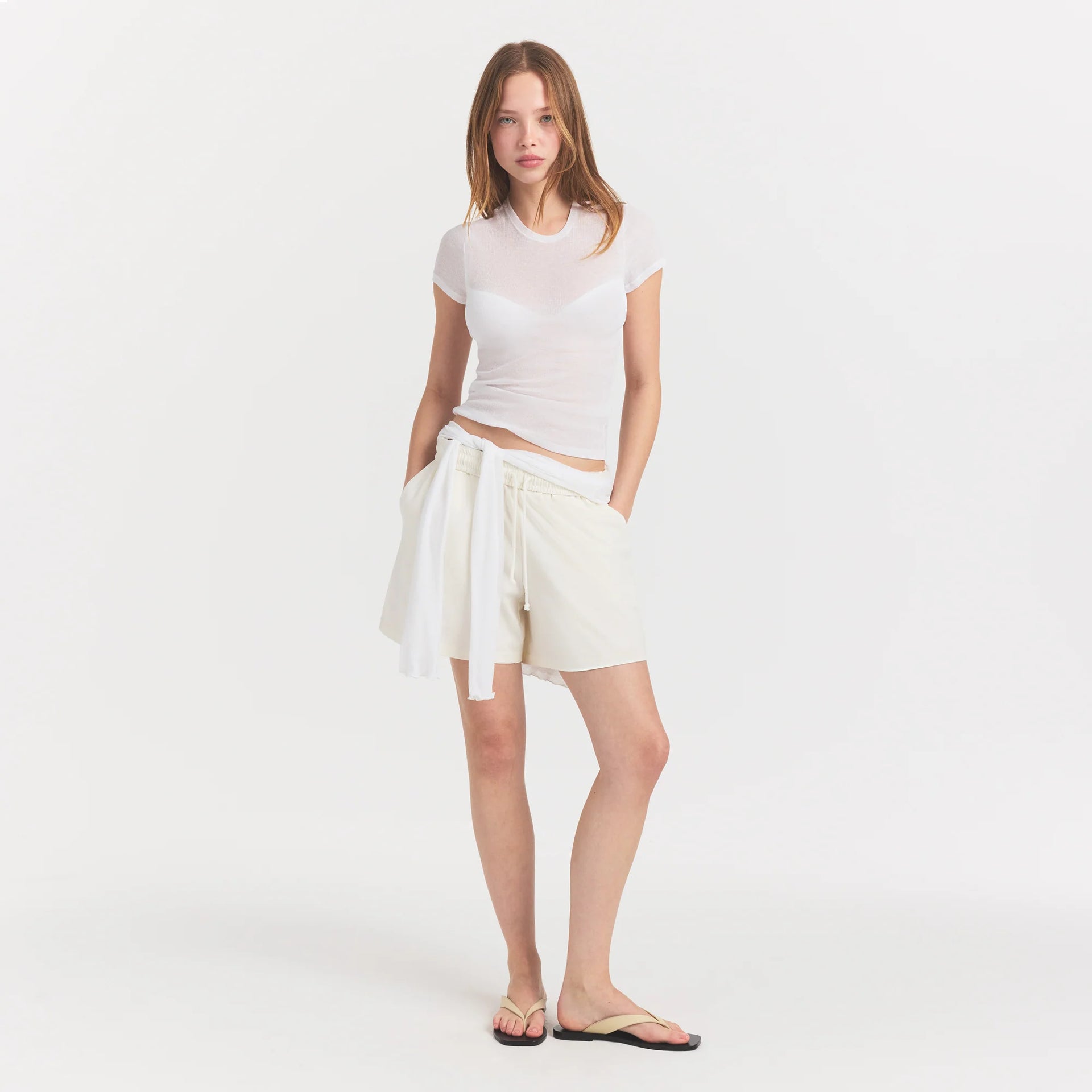 SHEER RIB T-SHIRT | SNOW