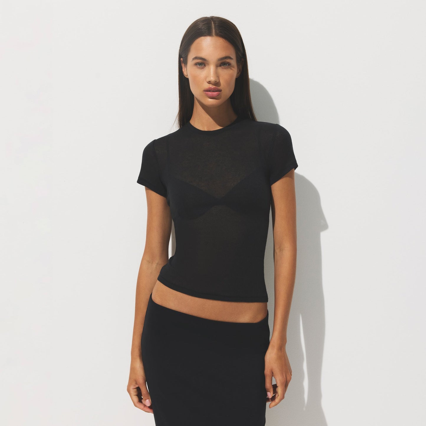 SHEER RIB T-SHIRT | SOOT