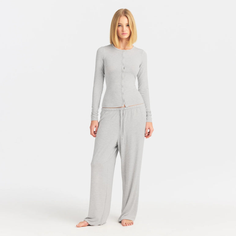 SKIMS SLEEP CARDIGAN AND PANT SLEEP SET | LIGHT HEATHER GREY