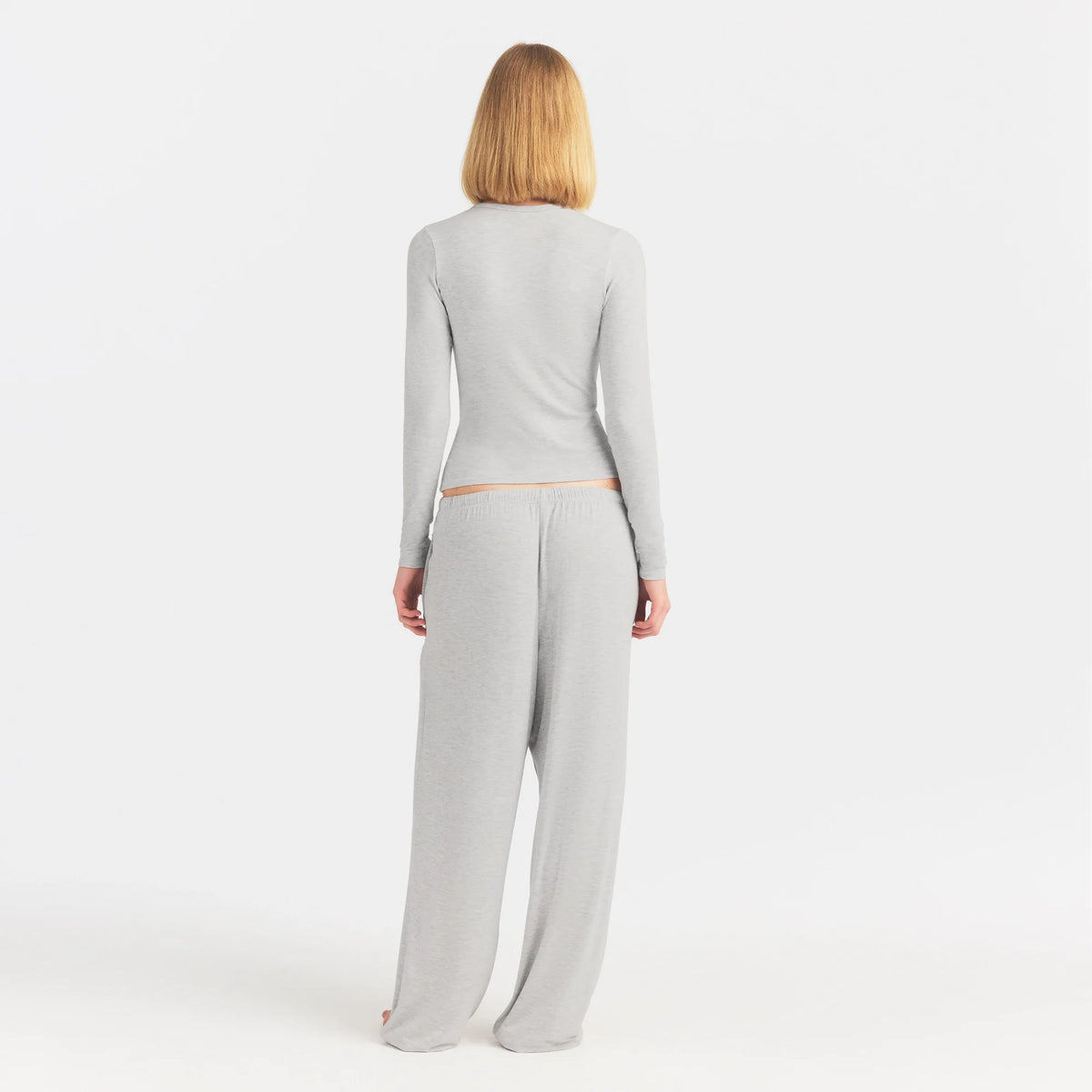 SKIMS SLEEP CARDIGAN AND PANT SLEEP SET | LIGHT HEATHER GREY