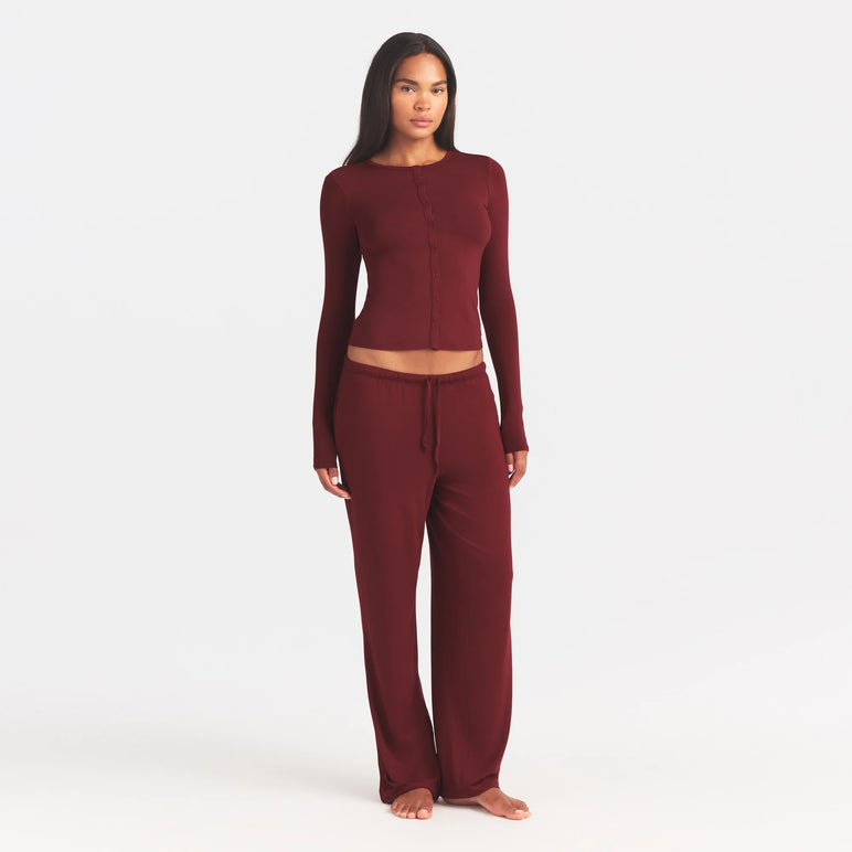 SKIMS SLEEP CARDIGAN AND PANT SLEEP SET | MERLOT