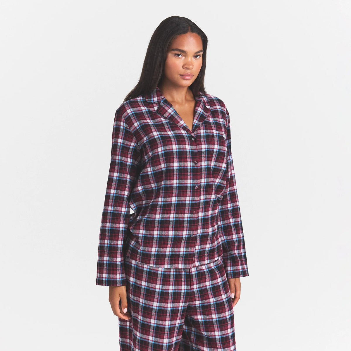 FLANNEL SLEEP LONG SLEEVE AND PANT SLEEP SET | DARK CARDINAL QUARTZ PLAID