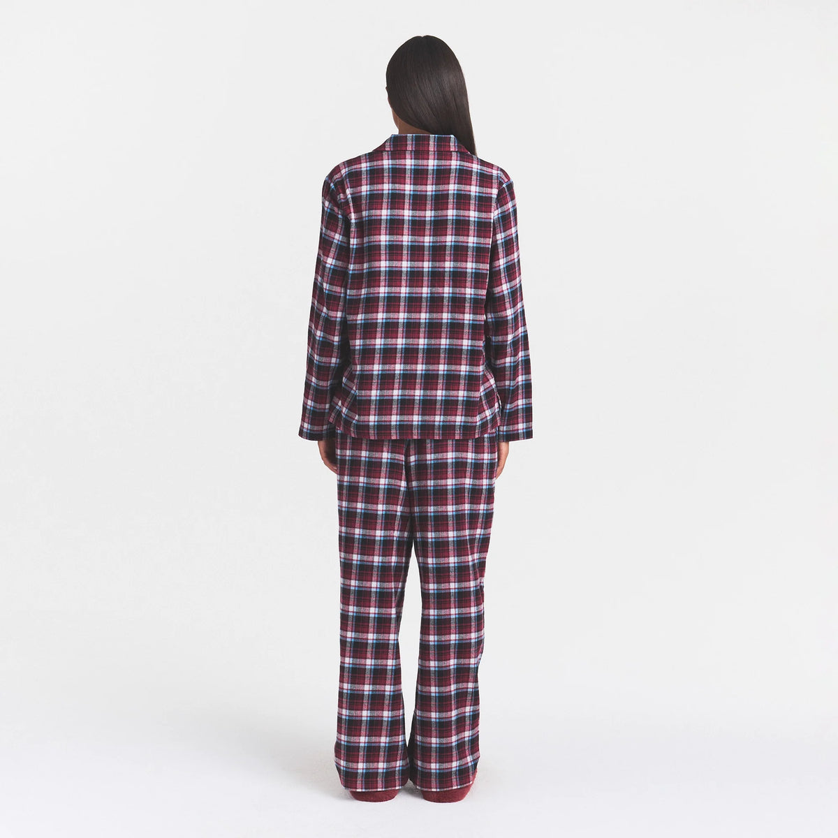FLANNEL SLEEP LONG SLEEVE AND PANT SLEEP SET | DARK CARDINAL QUARTZ PLAID