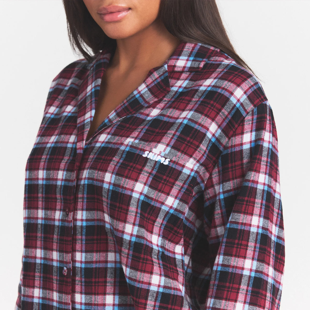 FLANNEL SLEEP LONG SLEEVE AND PANT SLEEP SET | DARK CARDINAL QUARTZ PLAID