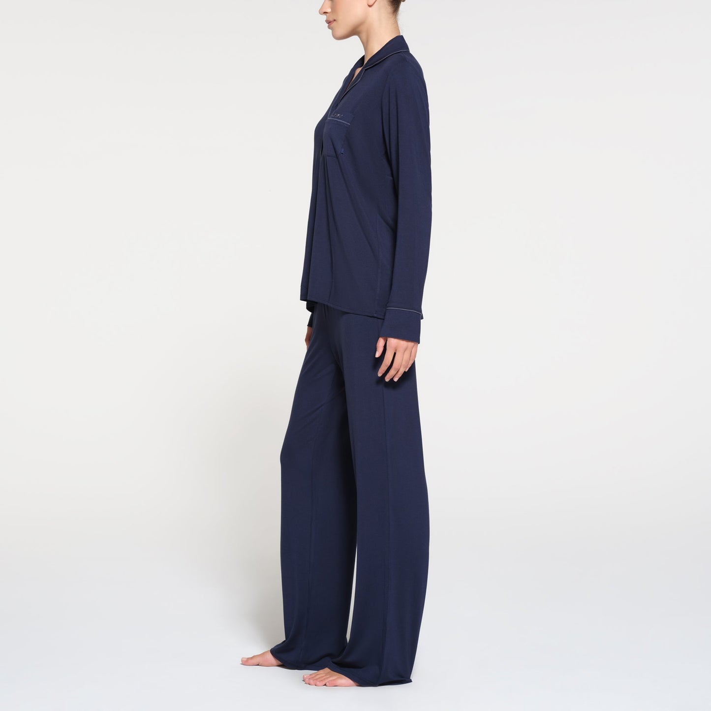 SKIMS SLEEP LONG SLEEVE BUTTON UP SET | NAVY