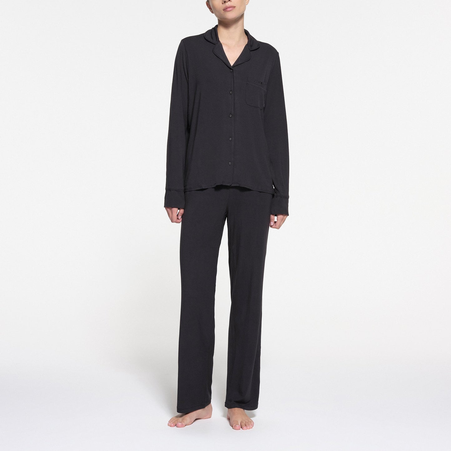 SKIMS SLEEP LONG SLEEVE BUTTON UP SET | ONYX
