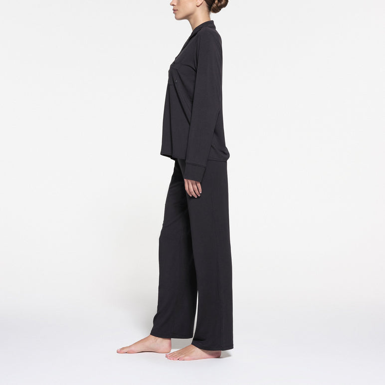 SKIMS SLEEP LONG SLEEVE BUTTON UP SET | ONYX