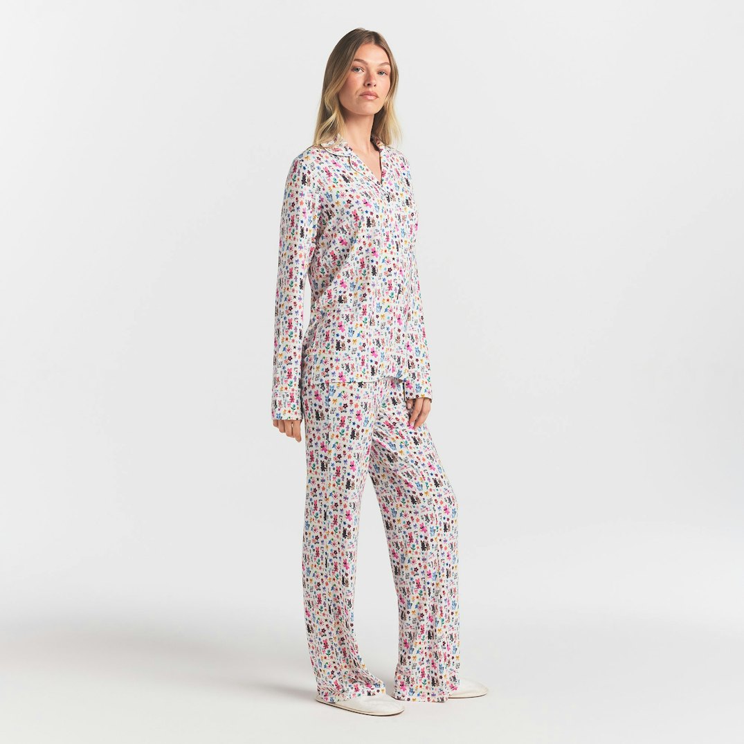 SKIMS SLEEP LONG SLEEVE BUTTON UP SET | MARBLE COOL BUNNY