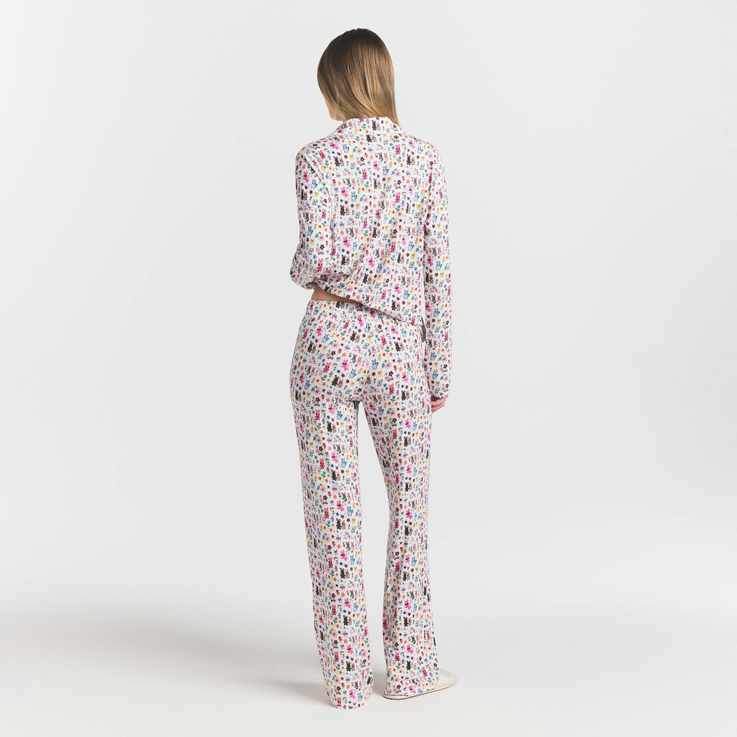 SKIMS SLEEP LONG SLEEVE BUTTON UP SET | MARBLE COOL BUNNY