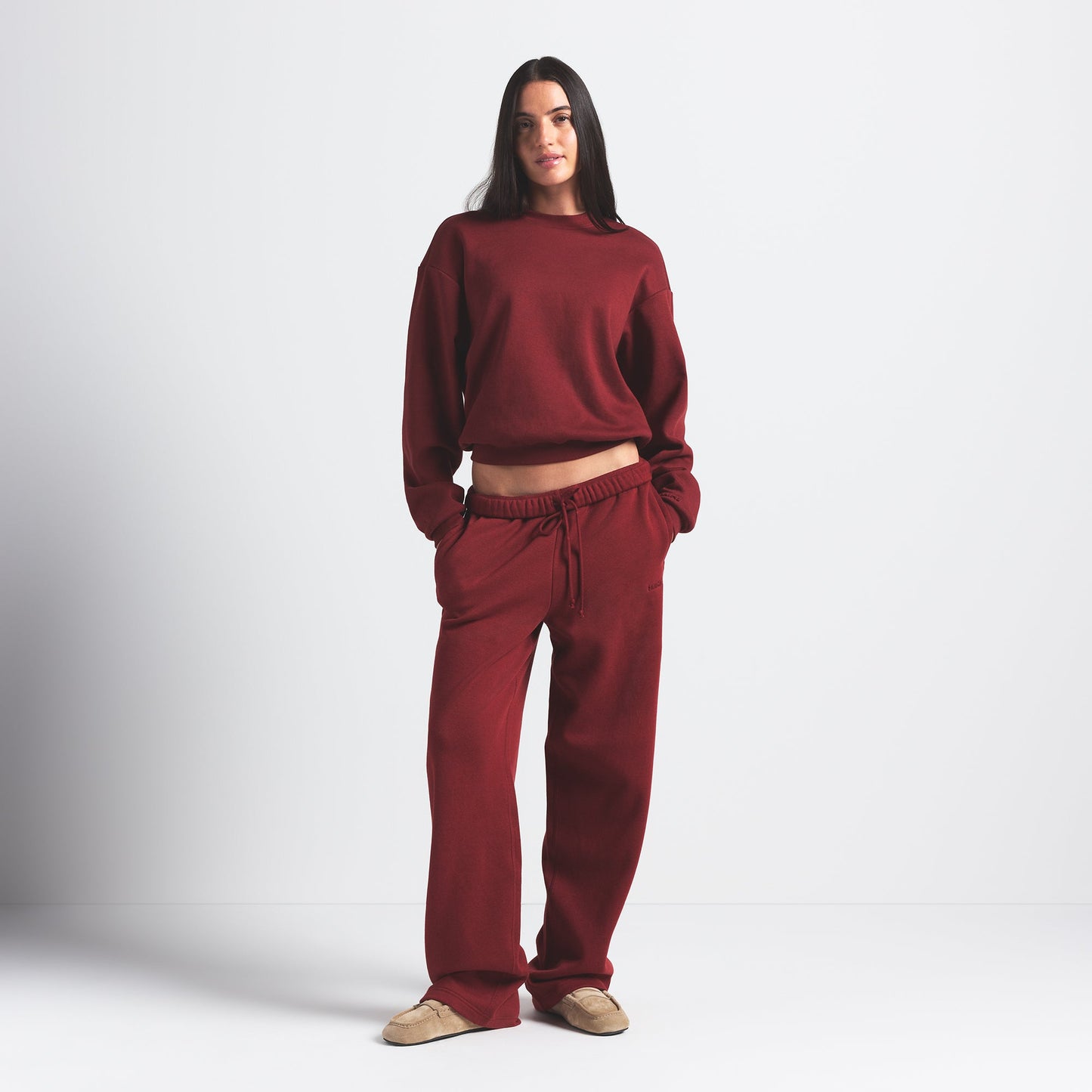 COTTON FLEECE CLASSIC STRAIGHT LEG PANT | MERLOT