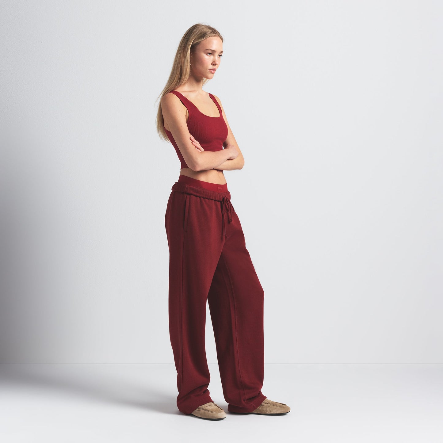 COTTON FLEECE CLASSIC STRAIGHT LEG PANT | MERLOT