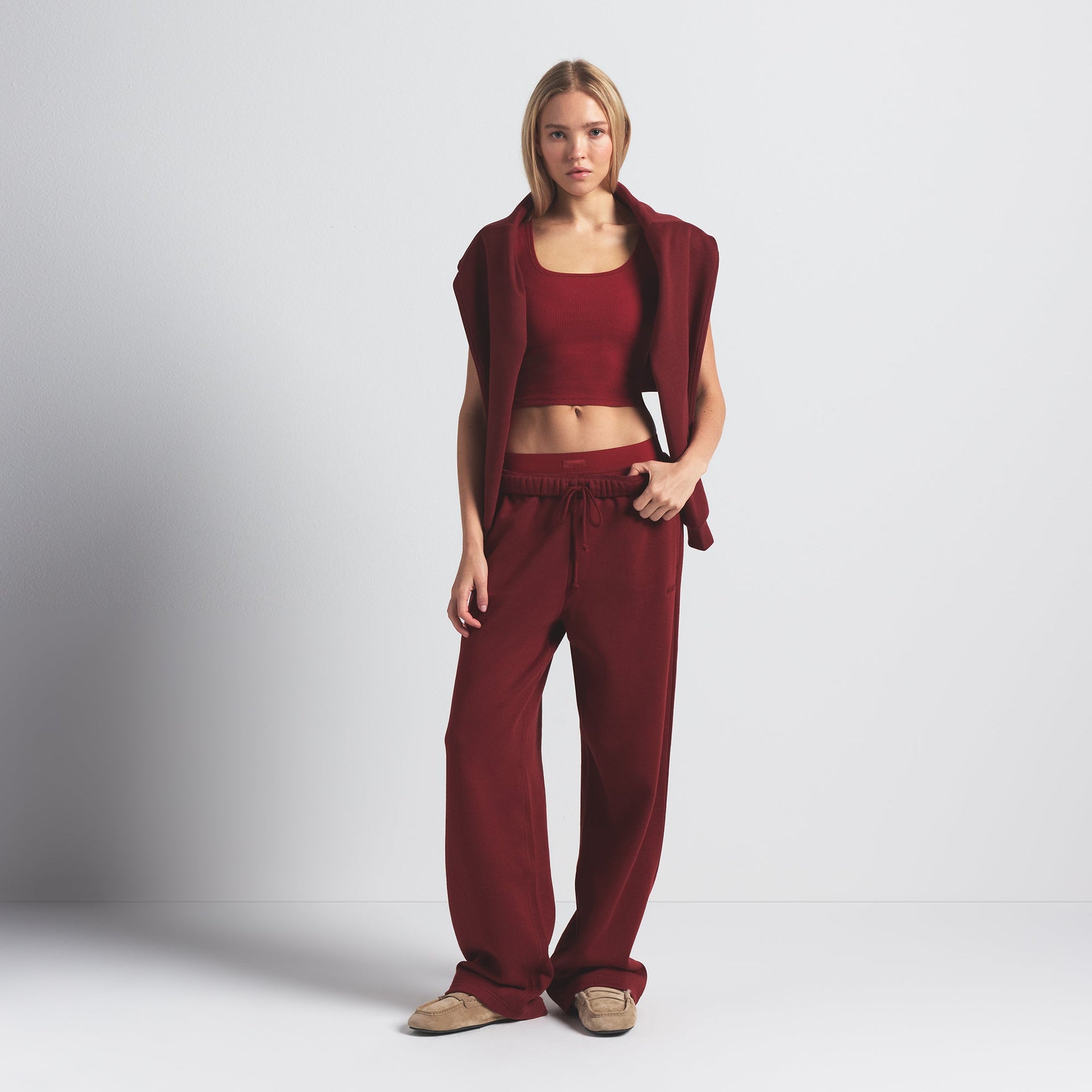 COTTON FLEECE CLASSIC STRAIGHT LEG PANT | MERLOT