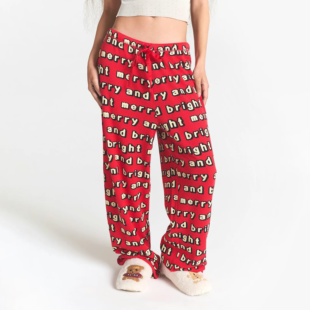 CACTUS PLANT FLEA MARKET X SKIMS HEAVY POINTELLE AND WAFFLE SLEEP SET| STONE JINGLE BELLS PRINT