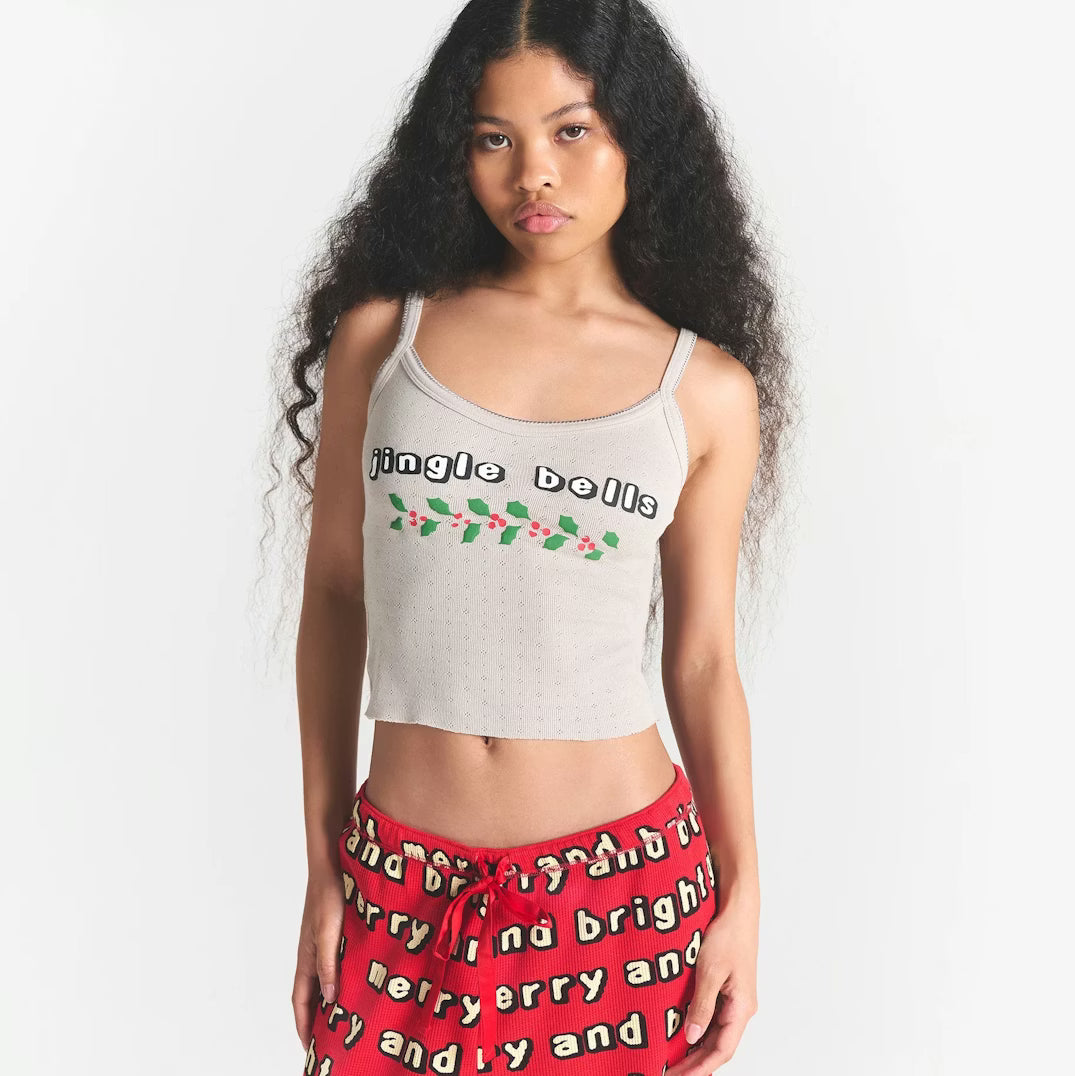 CACTUS PLANT FLEA MARKET X SKIMS HEAVY POINTELLE AND WAFFLE SLEEP SET| STONE JINGLE BELLS PRINT