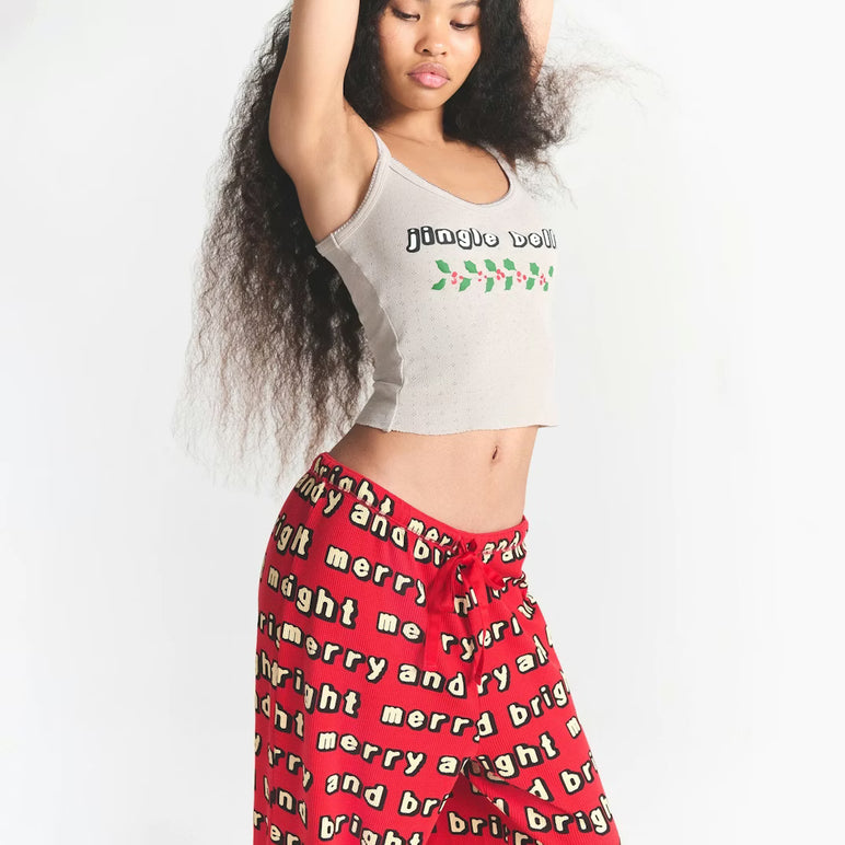 CACTUS PLANT FLEA MARKET X SKIMS HEAVY POINTELLE AND WAFFLE SLEEP SET| STONE JINGLE BELLS PRINT
