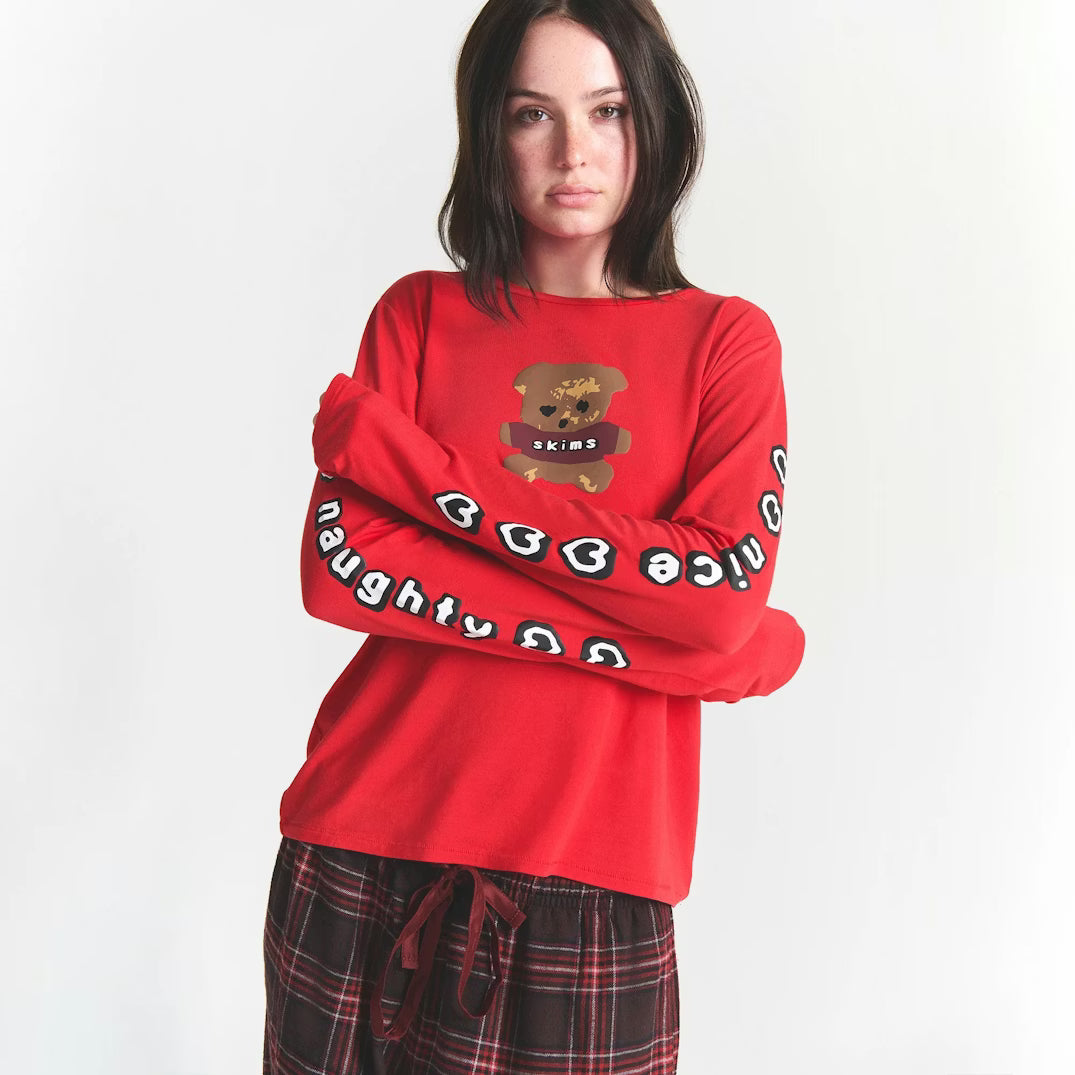 CACTUS PLANT FLEA MARKET X SKIMS SKIMS SLEEP FLANNEL PANT SET | RED BEAR PRINT