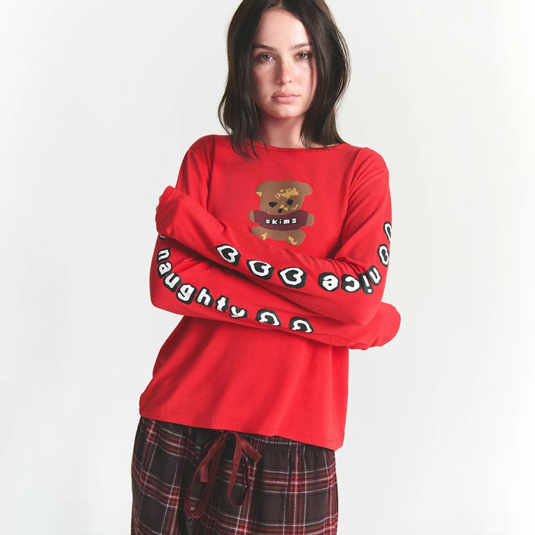 CACTUS PLANT FLEA MARKET X SKIMS SKIMS SLEEP FLANNEL PANT SET | RED BEAR PRINT