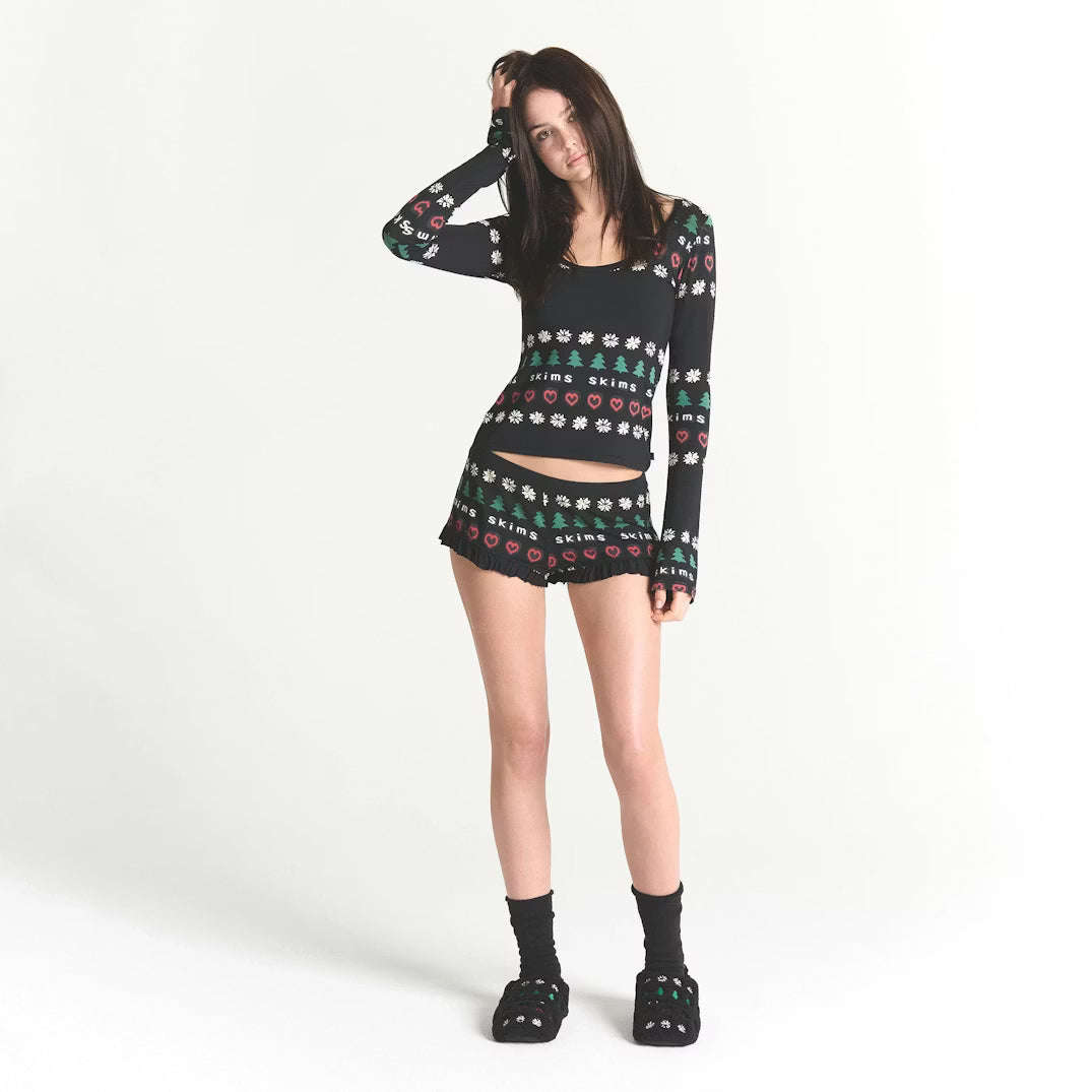 CACTUS PLANT FLEA MARKET X SKIMS SKIMS SLEEP SCOOP NECK SET | ONYX PINE FAIR ISLE