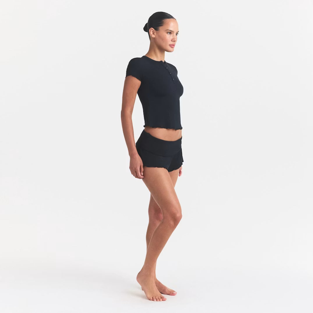 SKIMS SLEEP HENLEY AND FOLDOVER SHORT SET | ONYX