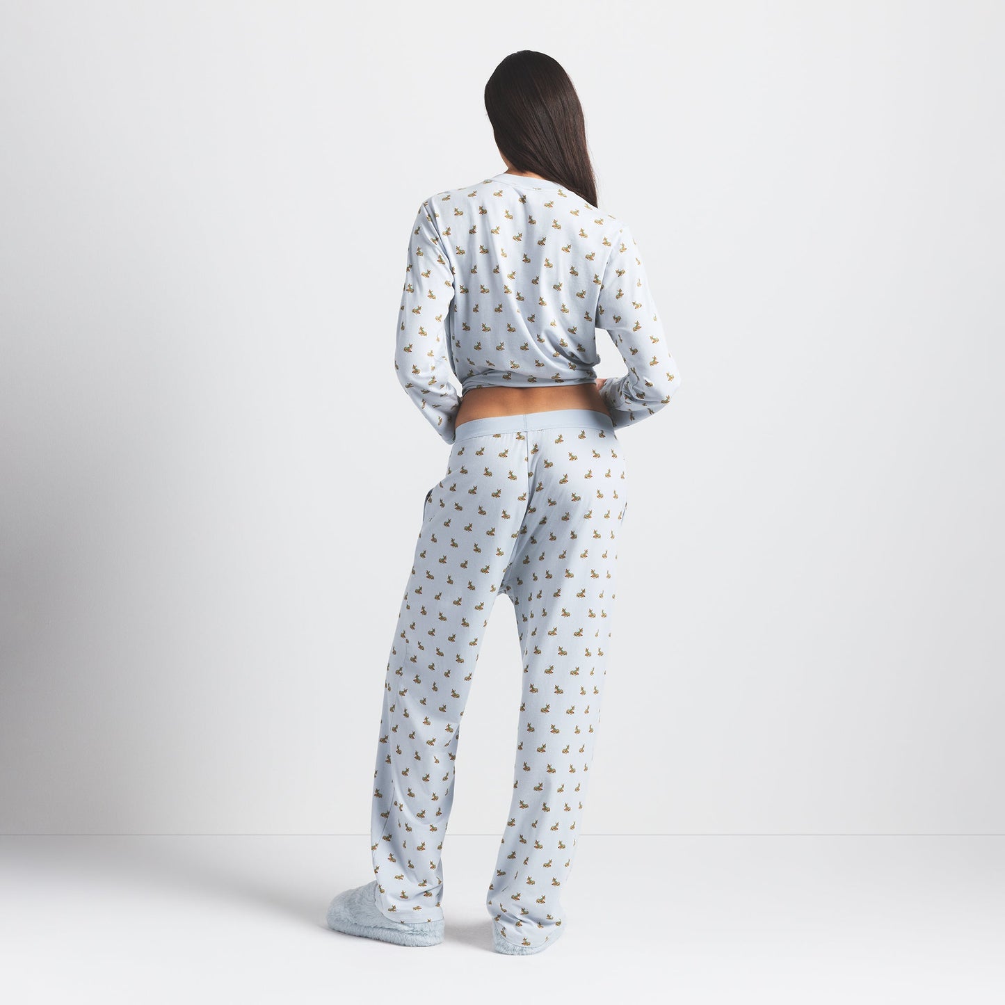 BOYFRIEND LONG SLEEVE T-SHIRT AND LOOSE PANT SET | ZEN BLUE BABY DEER PRINT