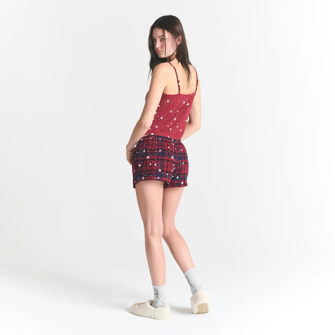 CACTUS PLANT FLEA MARKET X SKIMS SKIMS SLEEP LACE TANK AND FLANNEL SHORT SET | MERLOT UNWRAP ME SNOW PRINT