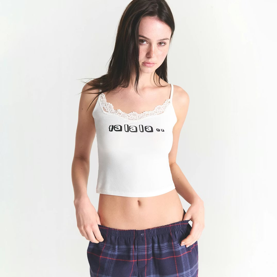 CACTUS PLANT FLEA MARKET X SKIMS SKIMS SLEEP LACE TANK AND FLANNEL SHORT SET | MARBLE FA LA LA PRINT