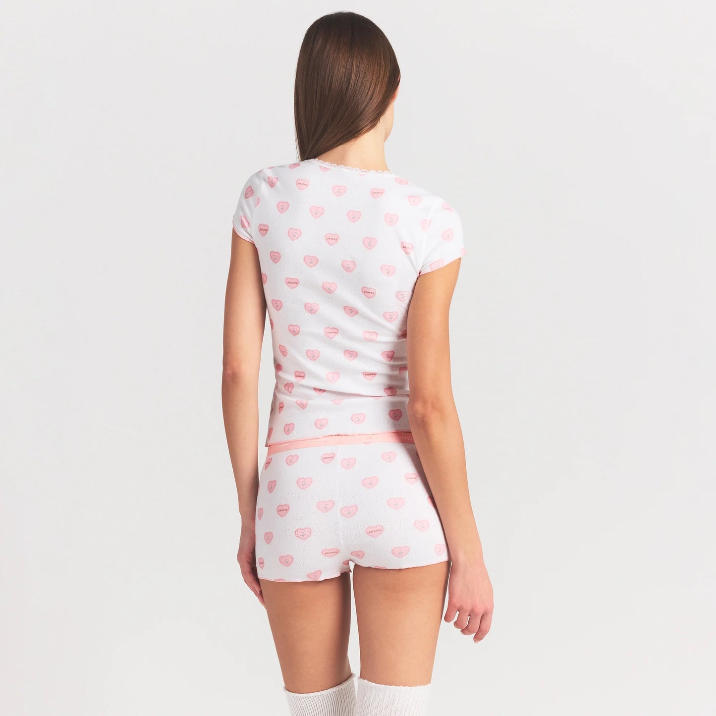 LOGO POINTELLE BABY TEE AND MICRO SHORT SET | SNOW LACE HEARTS