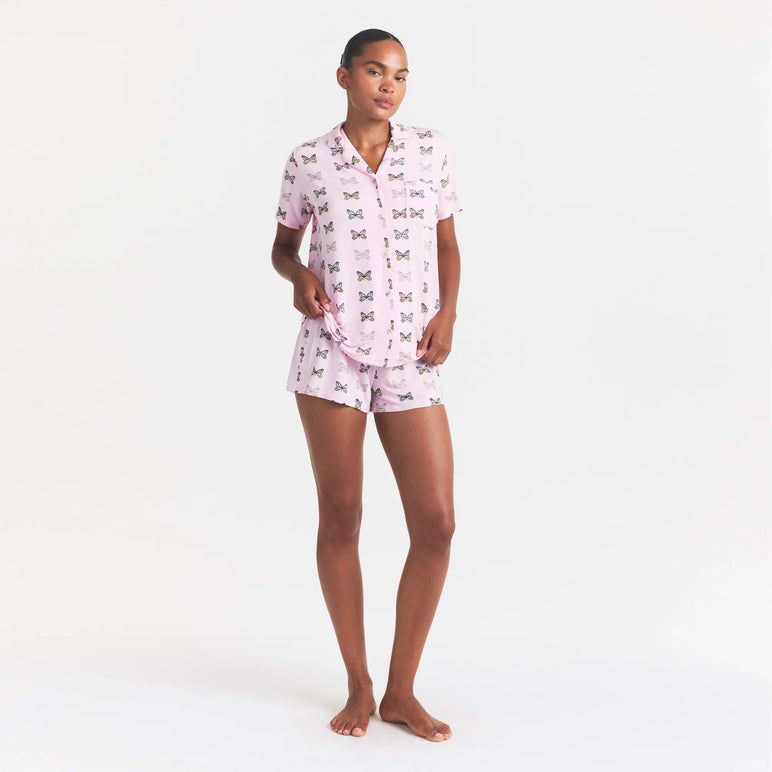 SKIMS SLEEP SHORT SLEEVE BUTTON UP SET | PEONY BUTTERFLY PRINT