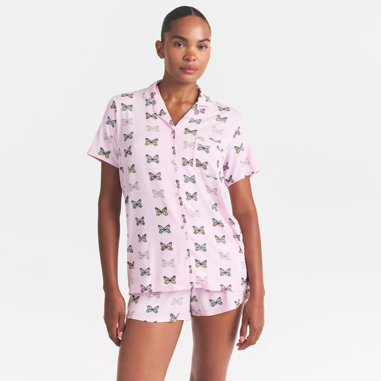 SKIMS SLEEP SHORT SLEEVE BUTTON UP SET | PEONY BUTTERFLY PRINT