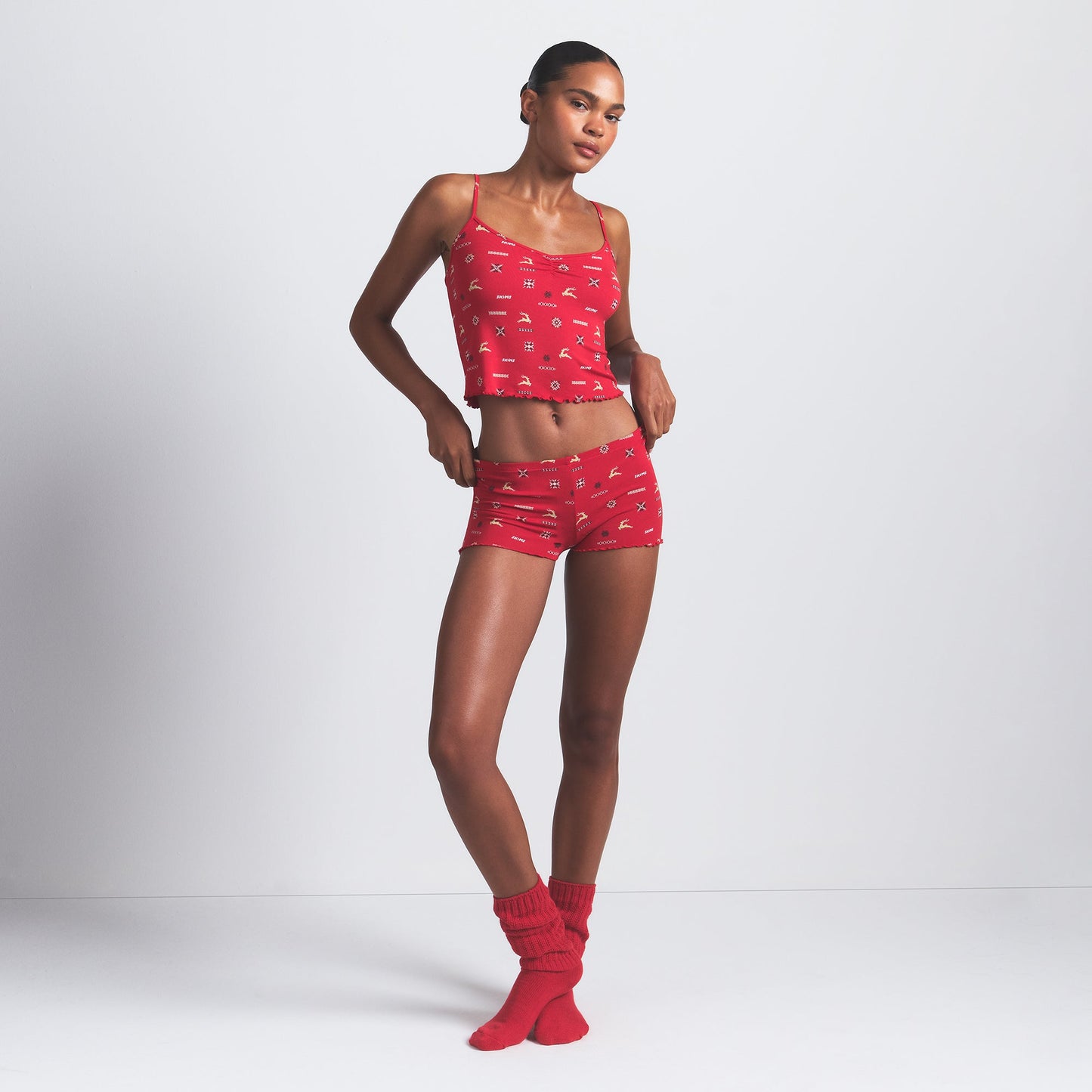 SKIMS SLEEP CAMI SET | CRANBERRY VINTAGE DEER PRINT