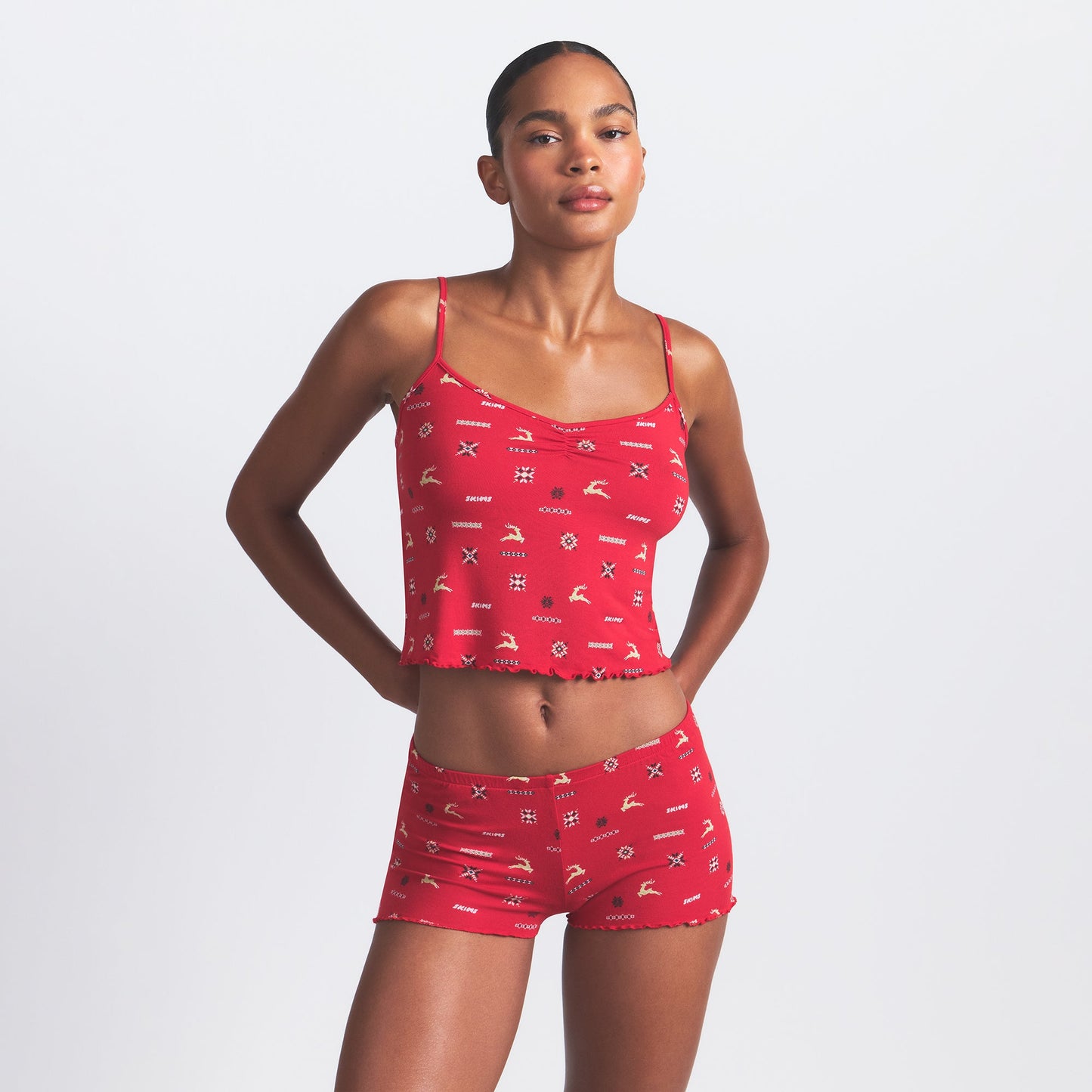 SKIMS SLEEP CAMI SET | CRANBERRY VINTAGE DEER PRINT