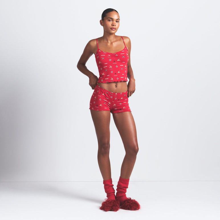SKIMS SLEEP CAMI SET | CRANBERRY VINTAGE DEER PRINT