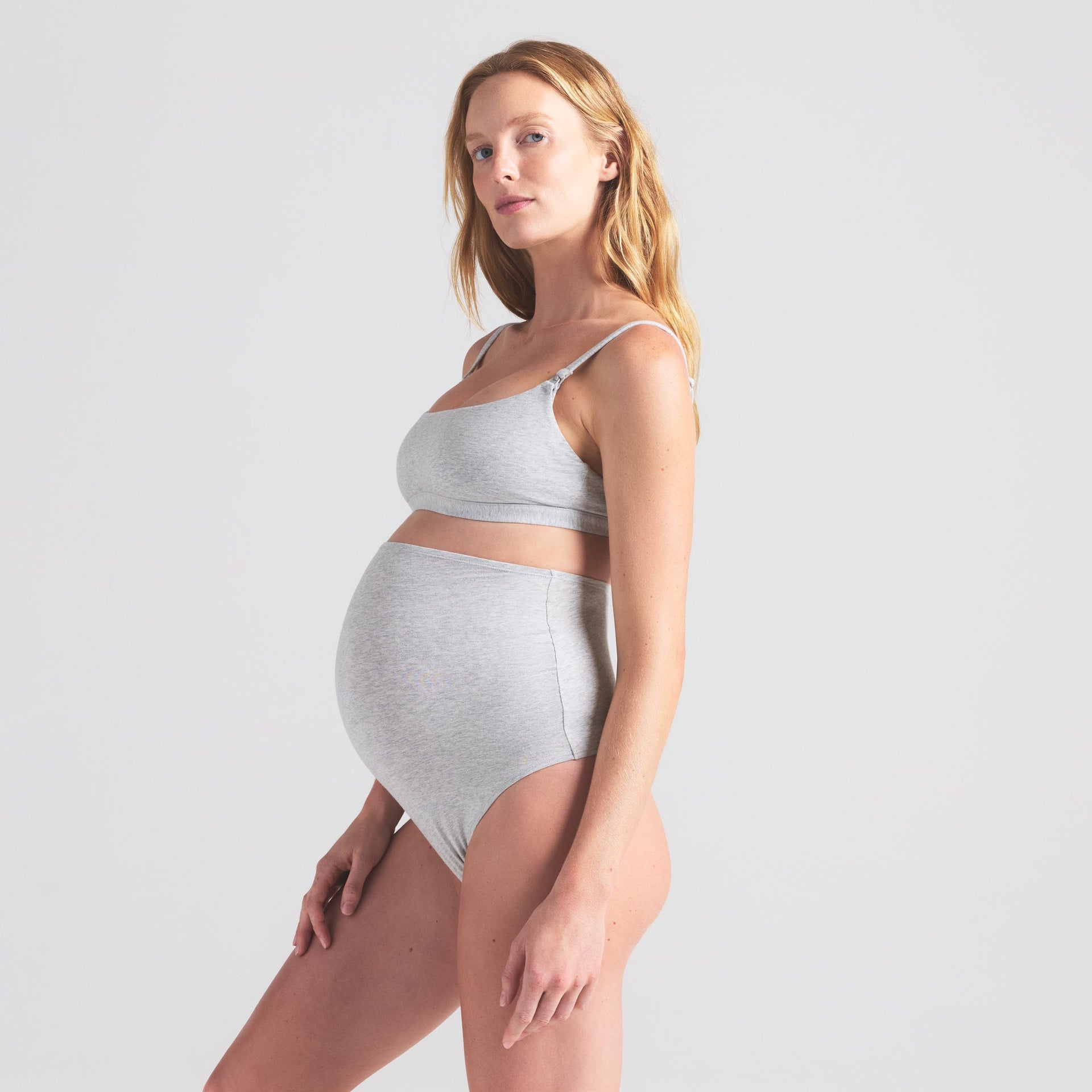 COTTON JERSEY MATERNITY HIGH-WAISTED THONG | LIGHT HEATHER GREY