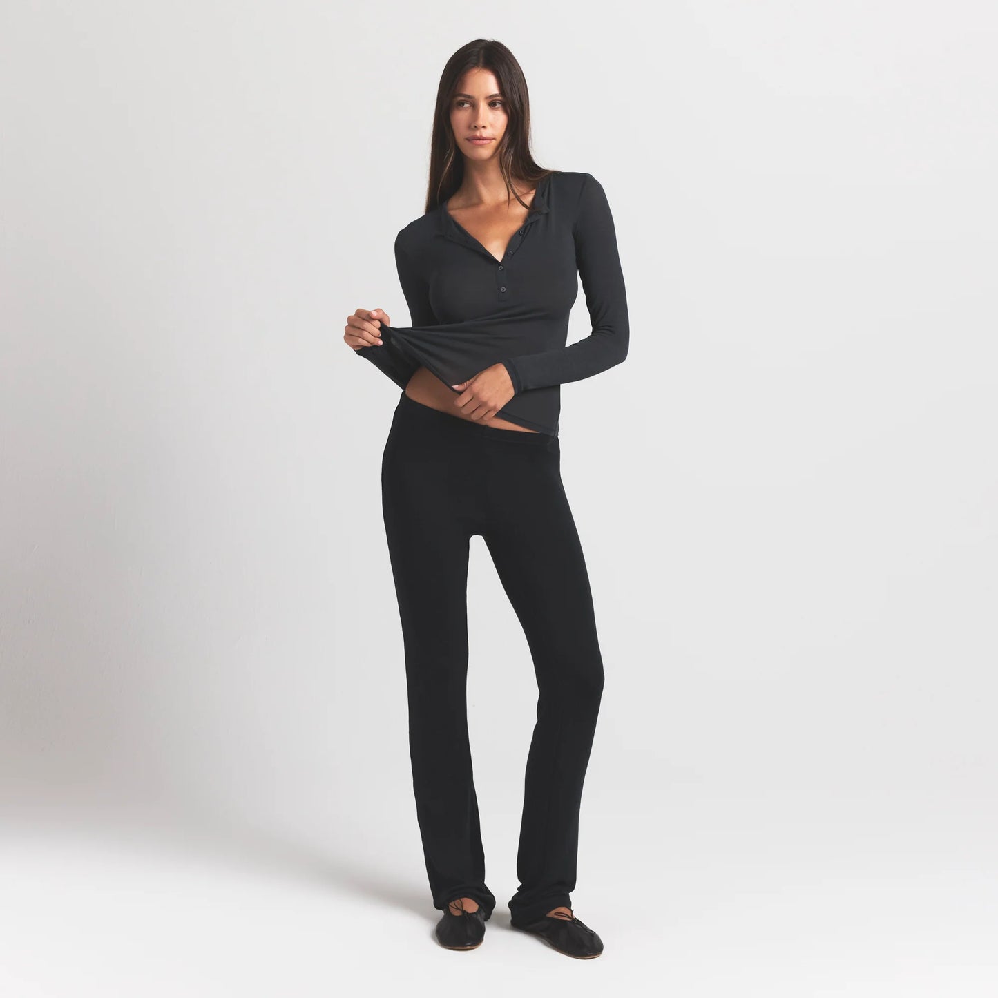 SHEER MODAL CREWNECK HENLEY | ONYX