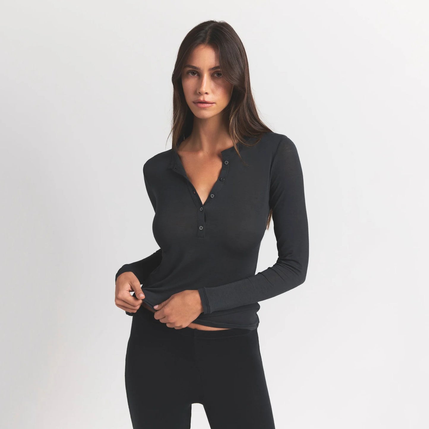SHEER MODAL CREWNECK HENLEY | ONYX
