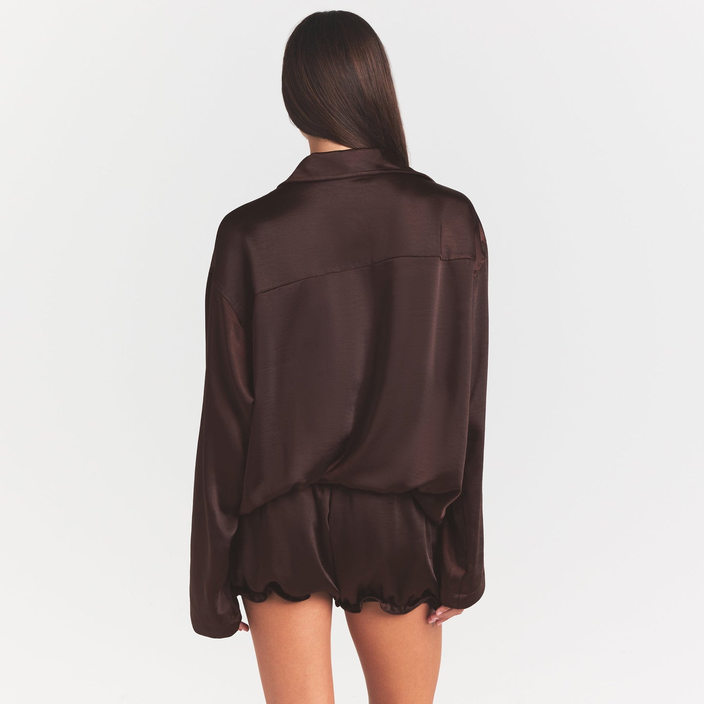 LIGHTWEIGHT SATIN OVERSIZED SHIRT | ESPRESSO