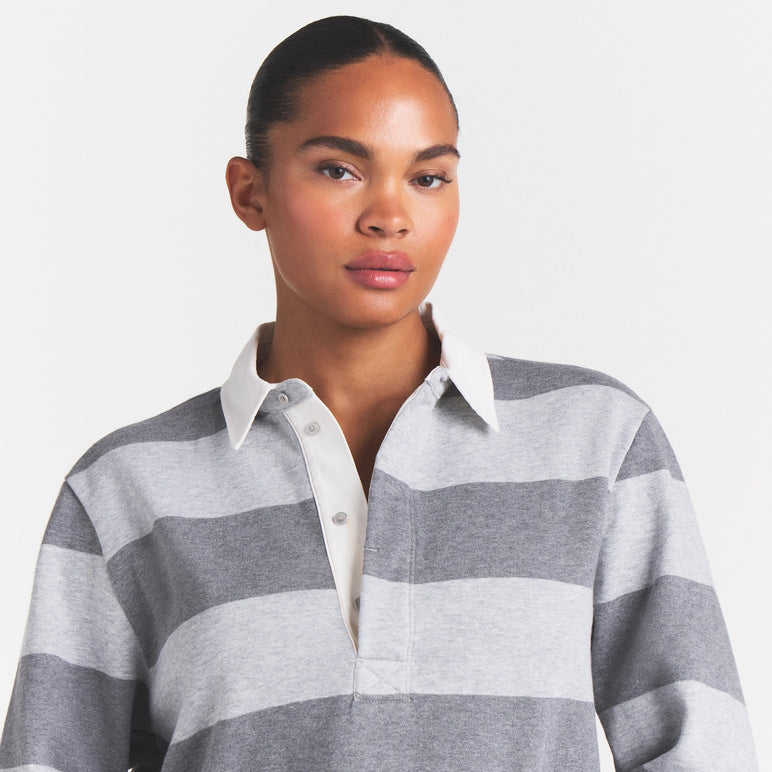 BOYFRIEND FLEECE OVERSIZED POLO | GREY HEATHER MULTI