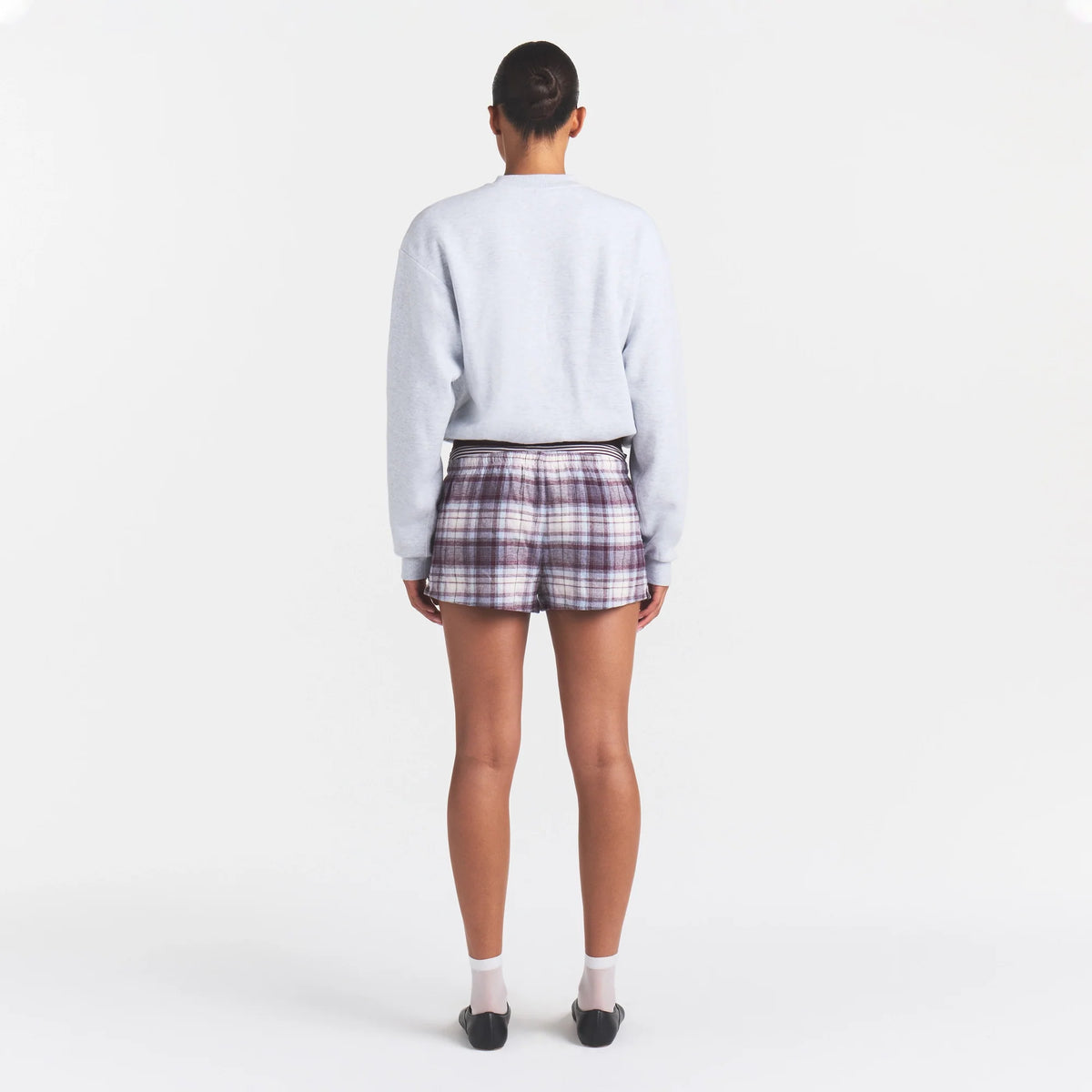 COTTON FLEECE CLASSIC CREWNECK | LIGHT HEATHER GREY ARCHED SKIMS PLAID