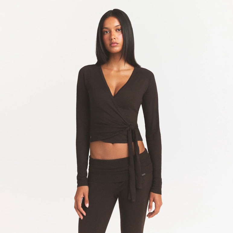 ESSENTIAL KNIT WRAP SWEATER | ESPRESSO