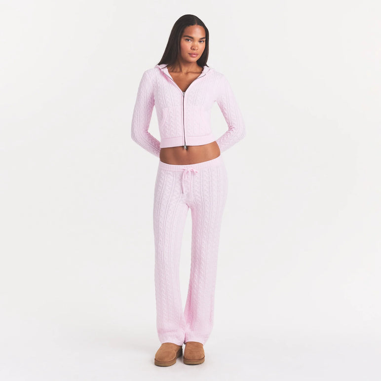 SWEATER KNIT CABLE ZIP UP HOODIE | CHERRY BLOSSOM
