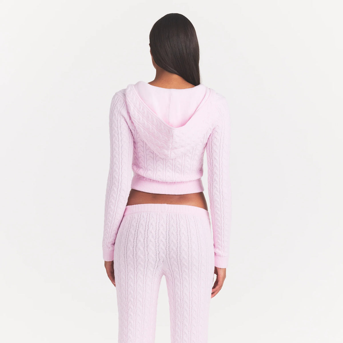 SWEATER KNIT CABLE ZIP UP HOODIE | CHERRY BLOSSOM