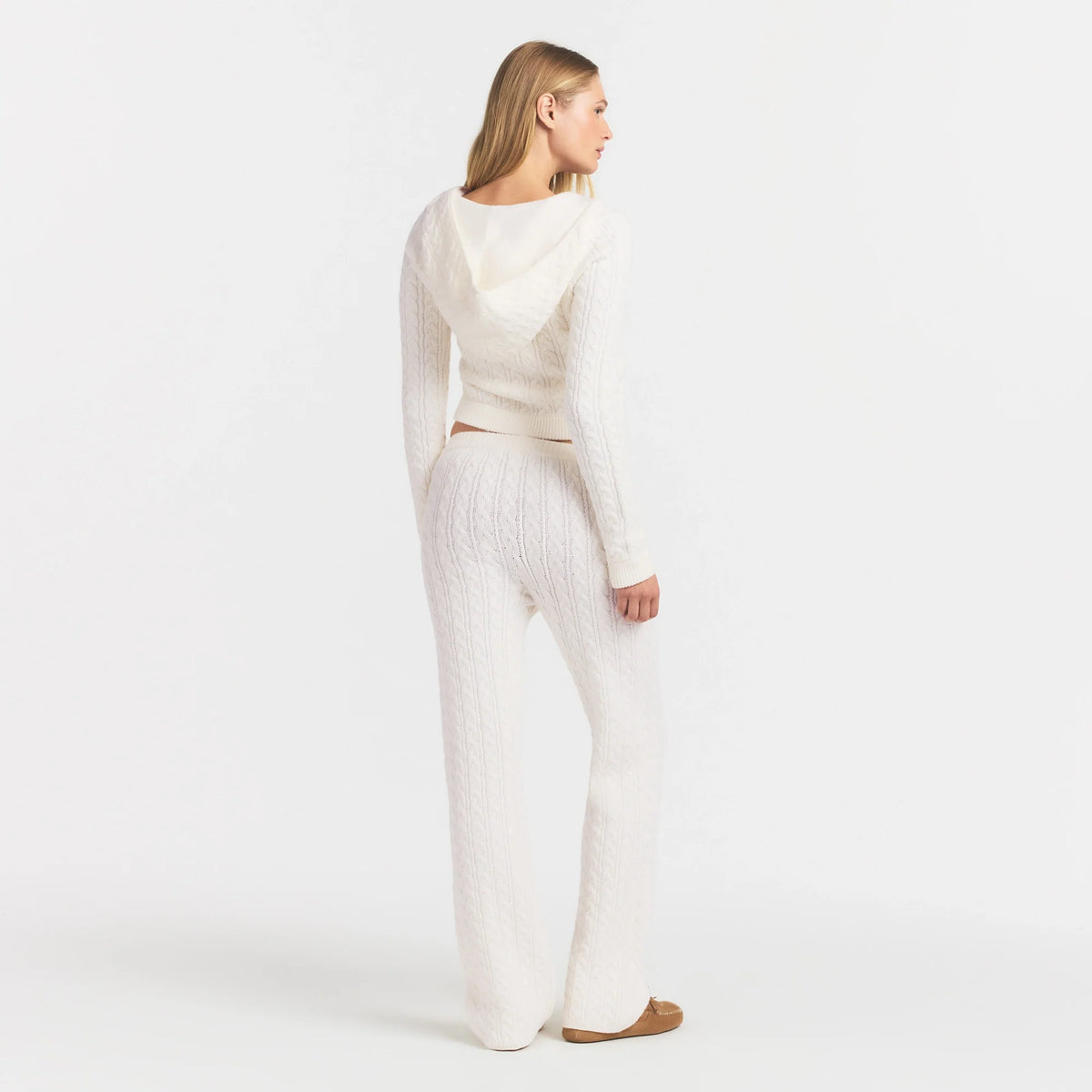 SWEATER KNIT CABLE ZIP UP HOODIE | IVORY