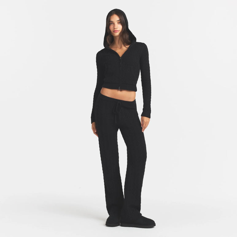 SWEATER KNIT CABLE ZIP UP HOODIE | ONYX